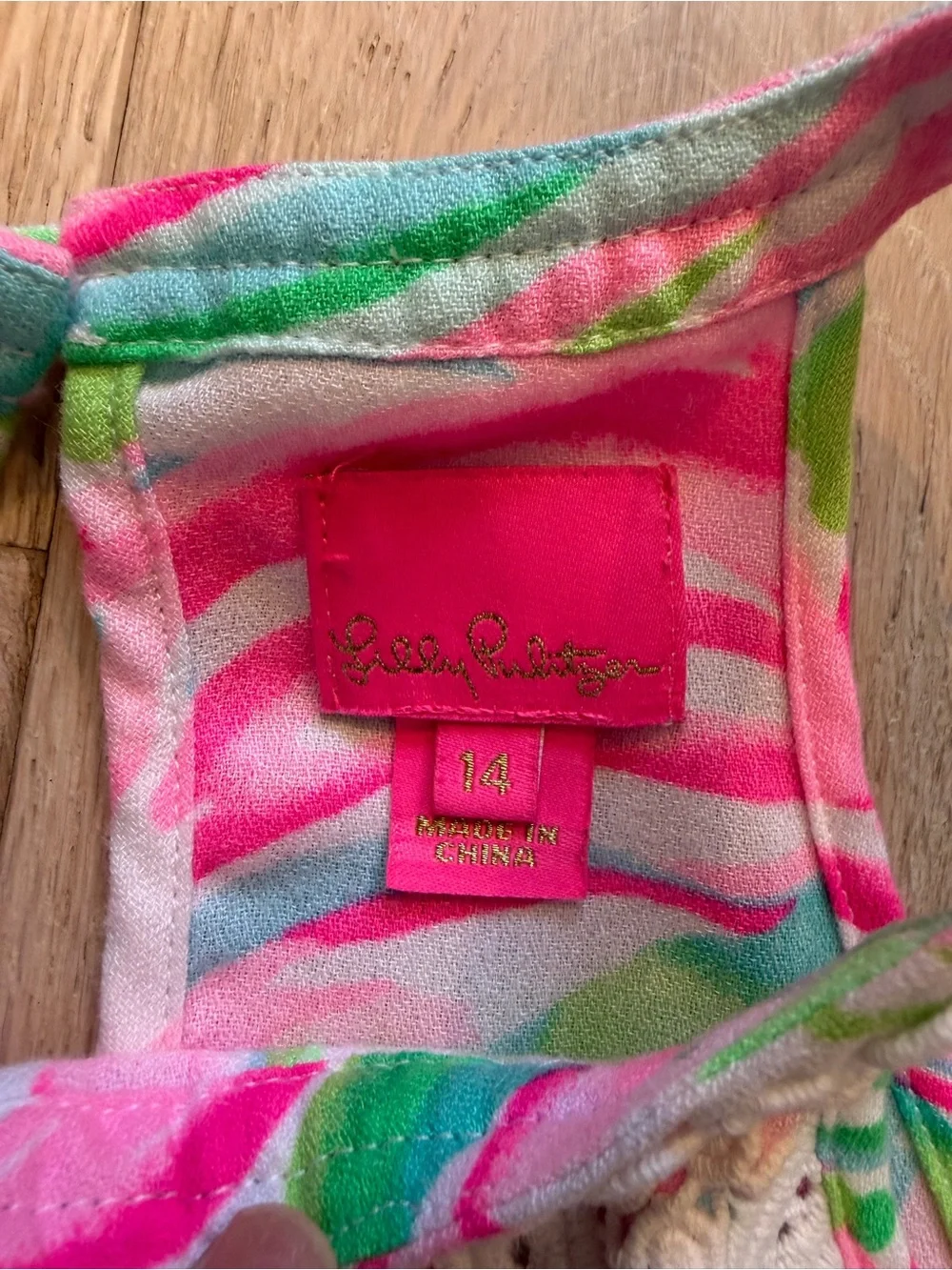 Lilly Pulitzer Girls Pink Green Tropical Halter Dress with Lace Yoke
